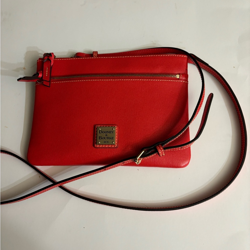 Dooney & Bourke Patsy Red Crossbody Pouch with Gold Plaque